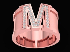 m lettera uomini squillare 2917 gioielleria moda accessori oro diamante uomo design anelli 3d print model - Mito3D