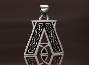 lettre pendentif 1 motif celtique bijoux or de la conception rétro luxe shining royauté d'argent imprimable illustration livre sterling collier lumineux modèle pendentifs l'émail 3d print model - Mito3D