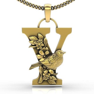 lettre pendentif sterling or bijoux imprimable 3d modèle argent tendance mode alphabet statue mariage engagement impression oiseau fleur fantaisie pendentifs 3d print model - Mito3D