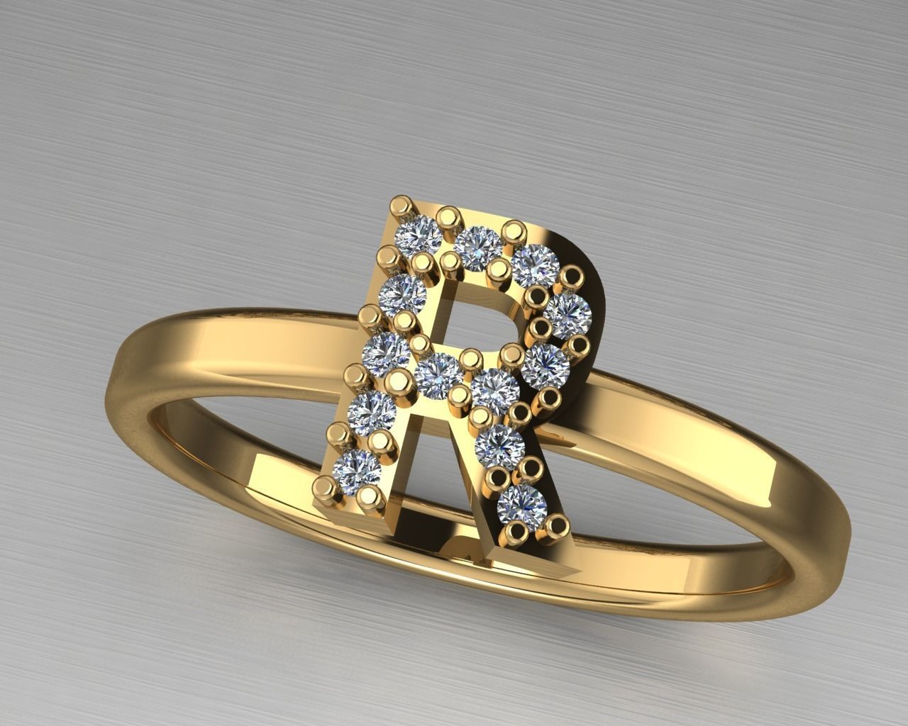 letra r del anillo la joyería compromiso de lujo imprimible joya diamante moda engagem el oro carta alfabeto precioso los anillos 3D print model - Mito3D