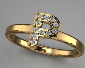 letra p anillo joyería joya boda compromiso imprimible brillante diamante moda belleza lujo precioso oro platino vestir alfabeto anillos 3d print model - Mito3D
