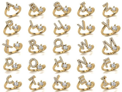 cartas anel joalheria ouro prata moda esterlina jóia jóias Casamento noivado diamante platina letras anéis joia gema imprimível argolas 3d print model - Mito3D