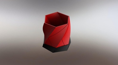 liquirizia pentola pianta fioriere triangolato rosso nero spirale acqua piattino casa 3d print model - Mito3D