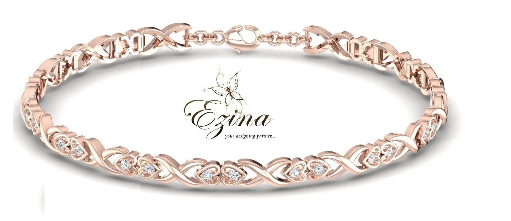 link bracelet 2 jewelry diamond pink gold jewelery printable bracelets 3D print model - Mito3D