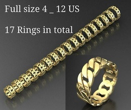 link chain ring size 4-12 us jewelry cuban gold wedding jewel printable jewellery usa euro beautiful fashion luxury unique engagement light weight rings 3d print model - Mito3D