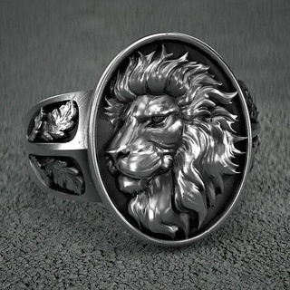 lion ring4 bijoux imprimable argent anneaux bague Lion chêne ancien feuille 3d print model - Mito3D