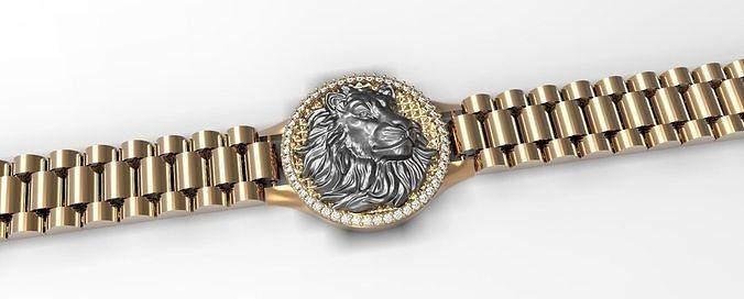 lion bracelet watch gold silver tiger printable sculpture jewellery bracelets fashion cord mold fusion art jewelry 3d print model - Mito3D