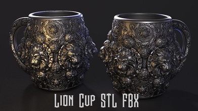 lion cup stl fbx gold pottery luxury metalwork art antique decoration ornate container houseware rococo porcelain silver statue diamond house kitchen 3d dining 3d print model - Mito3D