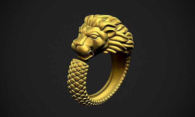 Lion dragon bague échelle tête rugissement sculpture animal chat bijoux anneaux 3D print model - Mito3D