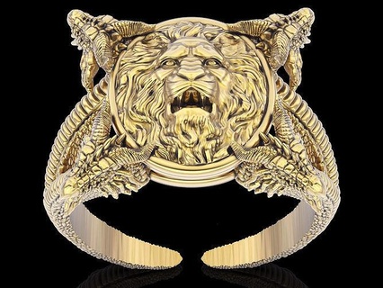 lion dragon ring gold sterling jewelry printable 3d model lion dragon ring silver gold sterling jewelry printable 3d model fashion beauty engagement design zbrush wedding statue sculpture leopard panther rings  3d print model - Mito3D
