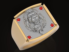 lion face man ring sculpture jewelry gold silver printable sterling fashion rings jewellery design shining precious luxury statue diamond 3d print model - Mito3D