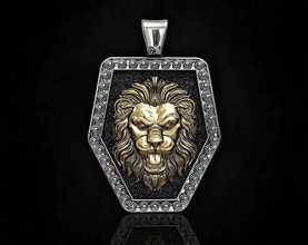 lion face pendentif 3d imprimable bijoux pendentifs or d'argent le platine la livre sterling femmes hommes un soulagement animal de colère jungle leo 3d print model - Mito3D