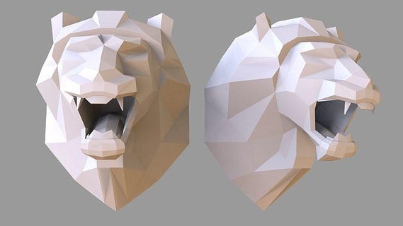 leão cabeça animal 3dprint estátua esculpir Projeto triângulo escultura parede arte esculturas 3d print model - Mito3D