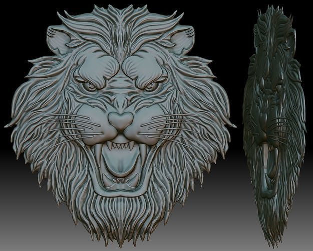 lion head 3d bas-relief cnc router relief bas printer sculpture machining art 3D print model - Mito3D