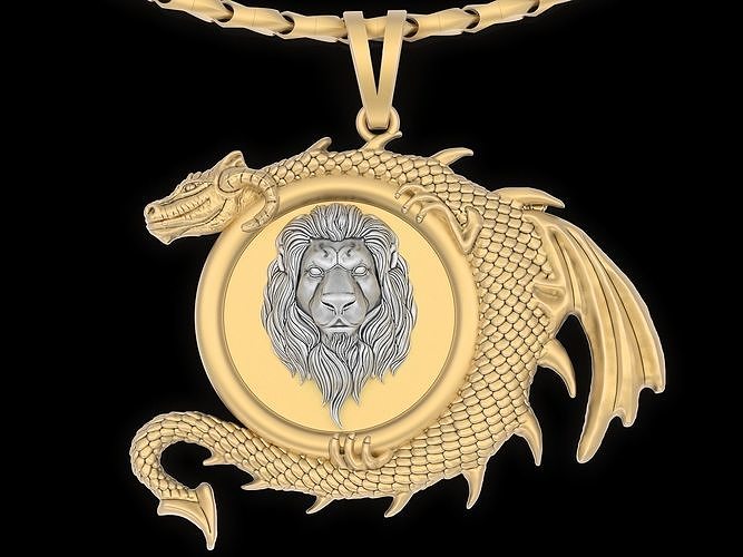 lion head dragon pendant jewelry gold silver necklac eagle necklace medusa sculpture statue printable fashion platinum sterling beauty pendants 3D print model - Mito3D