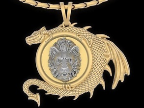 lion head dragon pendant jewelry gold silver necklace necklac sculpture statue printable fashion platinum sterling beauty pendants medal art design 3d print model - Mito3D
