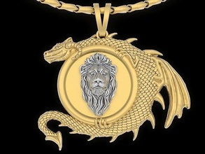 lion head dragon pendant jewelry gold silver necklace necklac sculpture statue printable fashion platinum sterling beauty pendants medal art design 3d print model - Mito3D