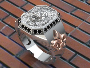 leone testa uomini squillare argento diamante gioielleria oro moda gemma platino carati stampabile braccialetto anelli 3d print model - Mito3D
