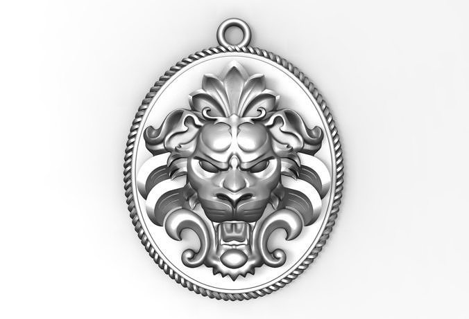 leão cabeça pingente imprimível tigre animais animal joalheria selvagem arte ouro prata pingentes 3D print model - Mito3D