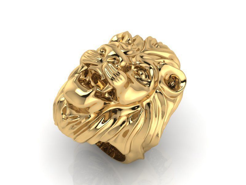 Löwe-Kopf-ring Schmuck lion Kopf ring tiger gold rhino matrix drucken zbrush Ringe 3D print model - Mito3D