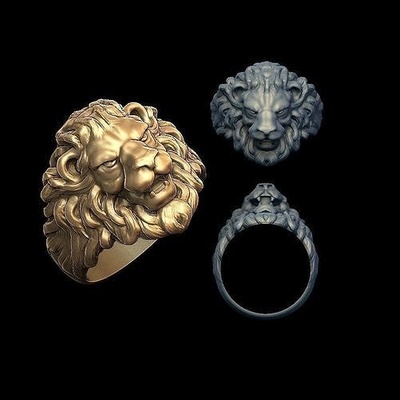 león cabeza anillo hombre joyería joya oro plata personalizado diseño impresión imprimible anillos 3d print model - Mito3D