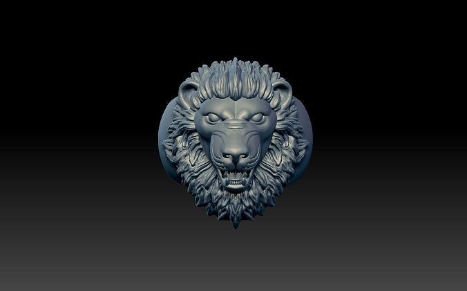 aslan baş yüzük 3d model yüzüğü yazdırılabilir Sanat altın takı mücevher gümüş Aslan başı hayvan 3dprint zbrush yüzükler 3D print model - Mito3D