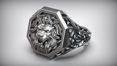 lion head royal baroque pattern signet ring animal wild tiger silver men roar carved totem amulet gothic king africa sculpture jewelry rings 3d print model - Mito3D