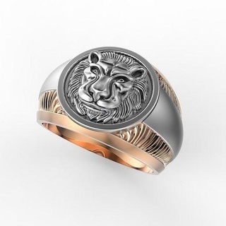 lion heart mens ring signet 3d printing cad milling model jewelry apparel printable jewellery silver gold round top rings animal 3d print model - Mito3D