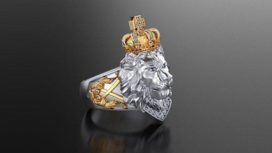 lion roi bague bijoux diamantes oro lions leones précieux or platine luxe brillant joyas espèces argent trésor poitrine euro monnaie anneaux 3d print model - Mito3D