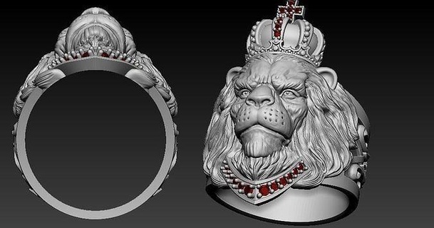 Löwe König Ring 3d Modell Ringe Skulptur Schmuck Statue Tier Katze Gold Tiger Diamant Silber druckbar 3d print model - Mito3D