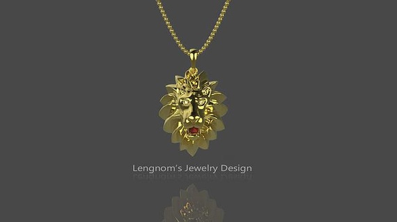 lion locket pendant jewelry platinum gold gem shining brilliant hanging printable luxury silver fashion beauty ruby art pendants 3d print model - Mito3D