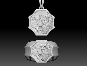 Lion homme bague pendentif rauque or mode argent Hommes manring imprimable bijoux platine sterling beauté animal Collier pendentifs chat anneaux 3d print model - Mito3D
