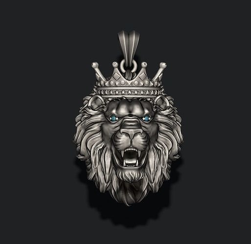 Leone collana corona occhio gemma gioielleria oro diamante stampabile argento gioiello natura zbrush uomini maschio ghiacciato korona pendente ciondoli 3D print model - Mito3D