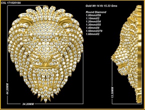 lion pendant lionpendant art diamond fulldiamond design silver round printable pattern jewelry pendants 3d print model - Mito3D