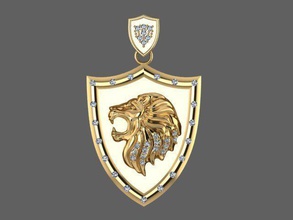 lion pendant shield gold heraldry medal printable jewelry pendants 3d print model - Mito3D