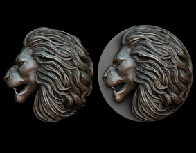 leone pendente 2 versioni medaglione testa zanne animale bas sollievo decorazione gioielleria scultura arte sculture 3d print model - Mito3D