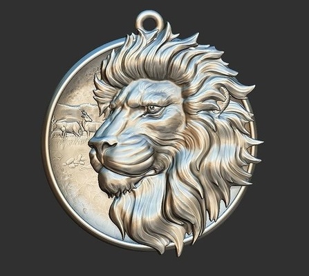 lion pendentif 3d impression modèle monnaie tigre bijoux pendentifs or argent 3d print model - Mito3D