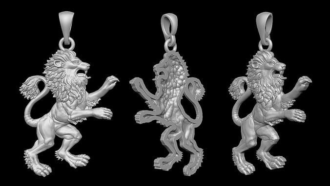 león colgante pendiente Saco brazos Arte joyería joya esculturas escultura oro colgantes plata imprimible animal leones escudo armas geraldico platino animales estatua 3D print model - Mito3D