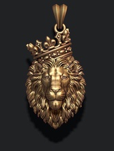 lion pendentif couronne fermé bouche v4 008 bijoux or argent bijou nature émail rugissement lionne sauvage animal royal roi luxe prince pendentifs 3d print model - Mito3D