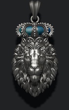 lion pendant crown closed mouth jewelry jewellery gold silver jewel nature necklace enamel roaring lioness wild animal corona royal king luxury prince pendants 3d print model - Mito3D