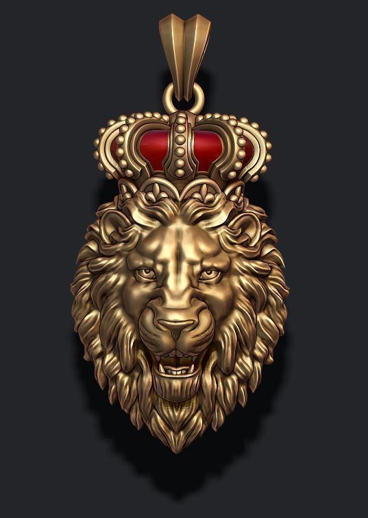 lion pendant crown 001 jewellery jewel nature necklace jewelry enamel angry roaring lioness wild animal corona royal king luxury gold pendants 3D print model - Mito3D