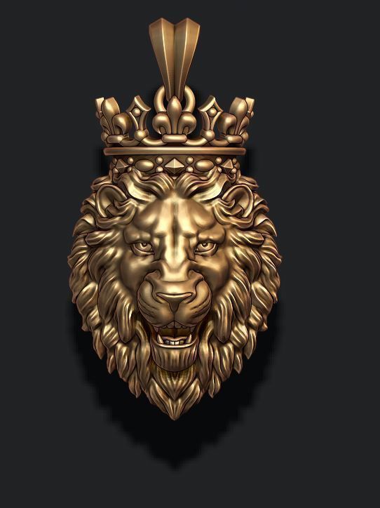 leone pendente corona v2 002 gioielleria oro argento gioiello natura collana smalto arrabbiato ruggente leonessa selvaggio animale reale re lusso ciondoli 3D print model - Mito3D