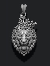 lion pendant crown v3 jewelry jewellery gold silver jewel nature necklace enamel angry roaring lioness wild animal corona royal king luxury pendants 3d print model - Mito3D