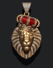 lion pendant diamonds closed mouth crown 014 jewellery gold silver jewel tiger jewelry enamel angry roaring ice iced out diamond gem gemstone briliant mammal quiet pendants 3d print model - Mito3D