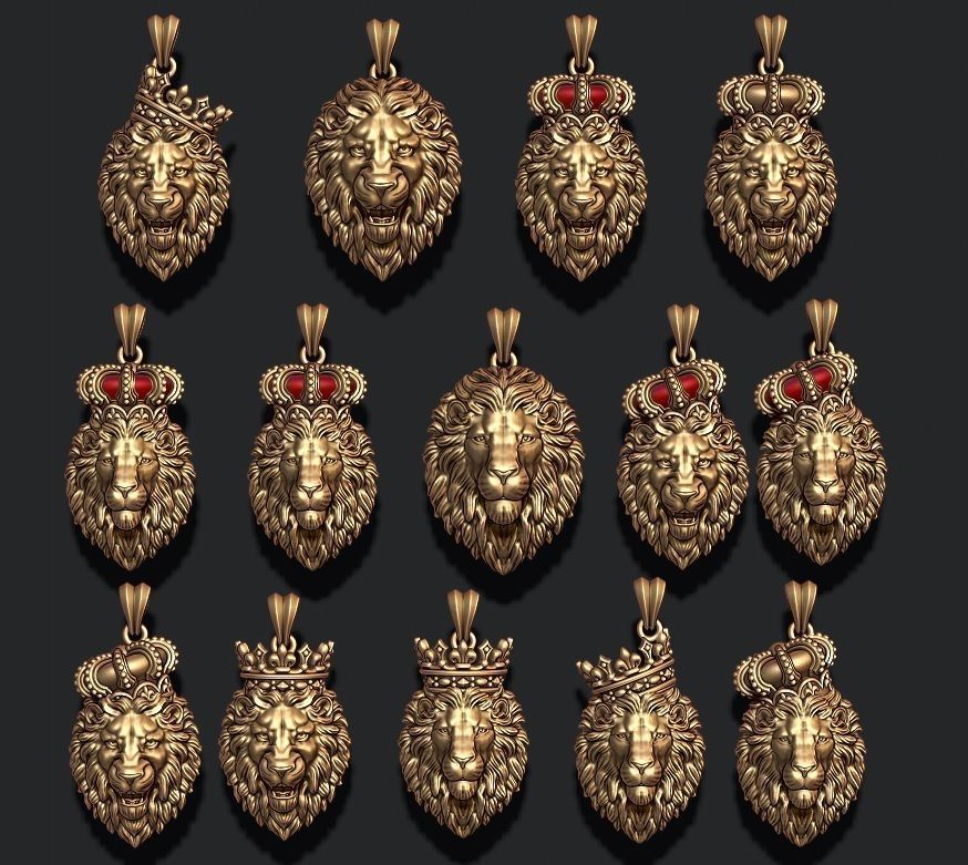 lion pendant pack jewellery gold silver jewel nature zbrush mesh necklace tiger jewelry enamel angry roaring lioness africa wild animal closed pendants 3D print model - Mito3D