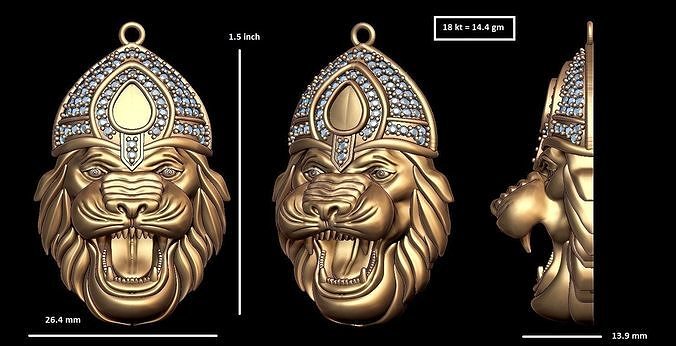 Lion pendentif prêt impression bijoux animal imprimable lionpendant animaux art liondiamond diamant bijou chat or gemme anneaux platine conception brillant argent pendentifs 3D print model - Mito3D