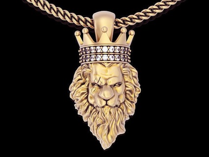 lion pendant silver gold jewelry printable 3d model gild sterling fashion beauty necklace engagement wedding zbrush leopard king gem diamond pendants 3d print model - Mito3D