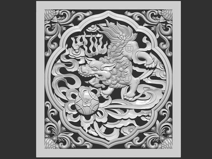 lion playing pattern details decor asian oriental art sculpture animal printable ornate ornament sculptures 3d print model - Mito3D