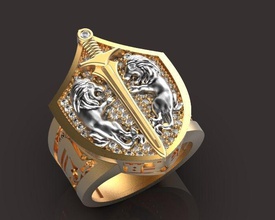 lion ring jewelry precious gem gold luxury platinum pendant illustration printable silver diamond sterling brilliant jewel zbrush art rings 3d print model - Mito3D