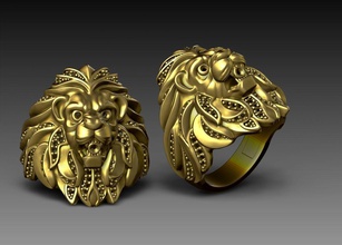 lion bague or bijoux art argent anneau lion sculpture anneaux 3d print model - Mito3D